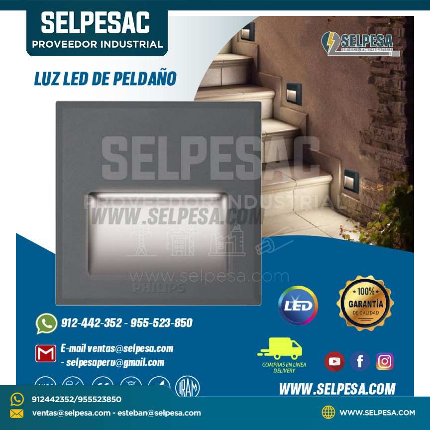 LUZ LED DE PELDAÑO PHILIPS LUZ BLANCA (CÁLIDO 3000K) 25000 HRS