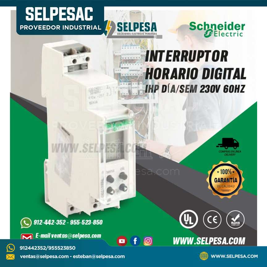 INTERRUPTOR HORARIO DIGITAL  IHP DÍA/SEM 230V 60HZ SCHNEIDER