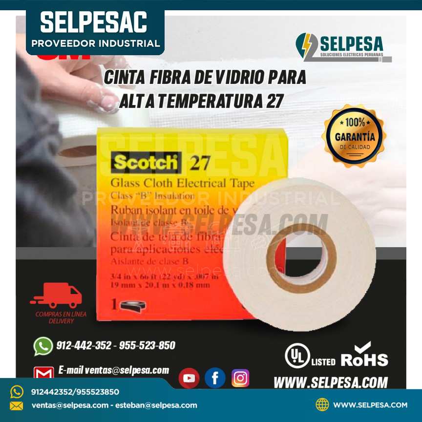 CINTA FIBRA DE VIDRIO  SCOTCH PARA ALTA TEMPERATURA 27 3M