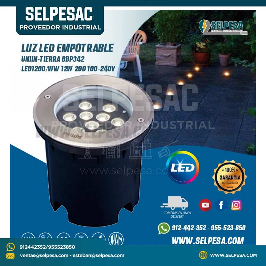 LUZ LED EMPOTRABLE UNIIN-TIERRA BBP342 LED1200/WW 12W 20D 100-240V