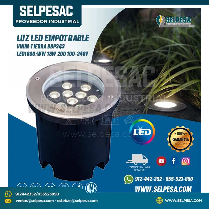 LUZ LED EMPOTRABLE UNIIN-TIERRA BBP343 LED1800/WW 18W 20D 100-240V