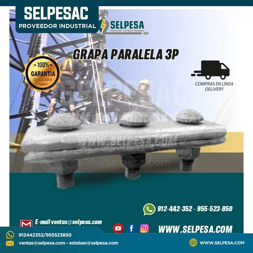 GRAPA PARALELA DOBLE VIA DE FOGO 3 PERNOS DE 1/2´´ACERO FORJADO GALVANIZADO