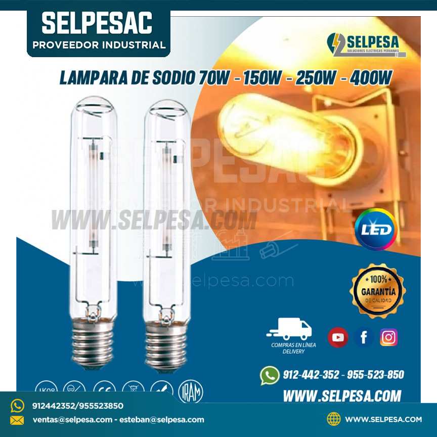 LAMPARA DE SODIO 70W - 150W - 250W - 400W PHILIPS