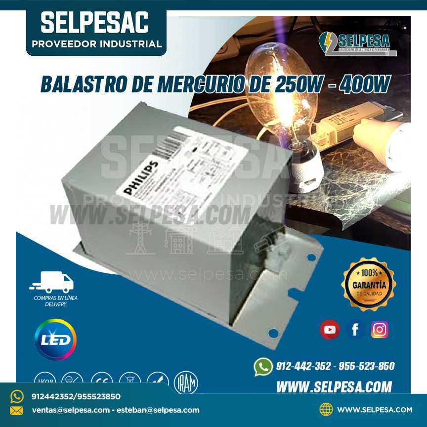 BALASTRO DE MERCURIO DE 250W - 400W PHILIPS