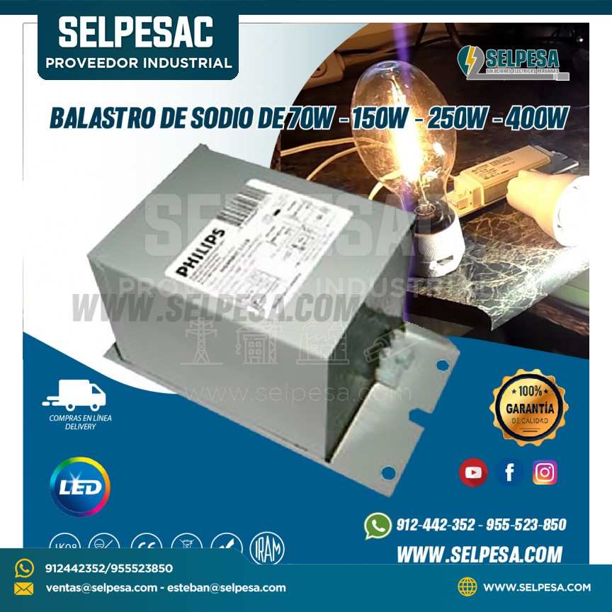 BALASTRO DE SODIO DE 70W - 150W - 250W - 400W PHILIPS