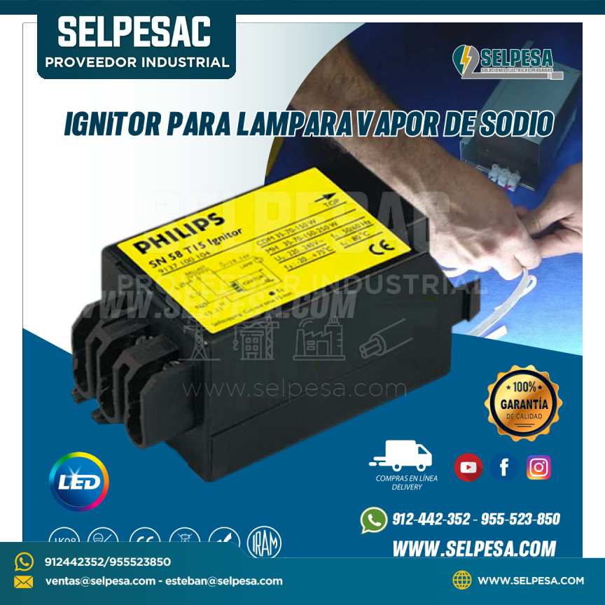IGNITOR PARA LAMPARA VAPOR DE SODIO PHILIPS-SN-58-T15