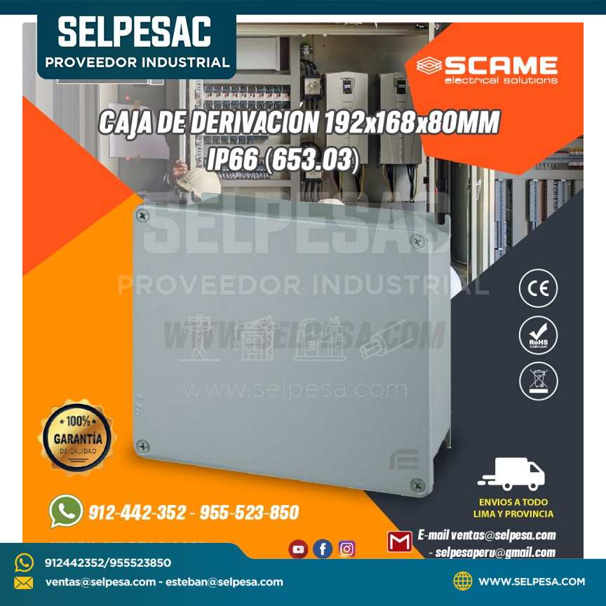 CAJA DE DERIVACIÓN 192x168x80MM IP66 (653.03) SCAME