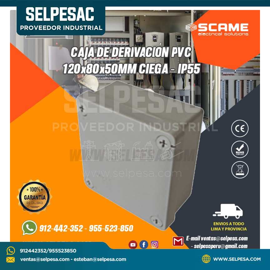 CAJA DE DERIVACIÓN PVC 120X80X50MM CIEGA - IP55 SCAME