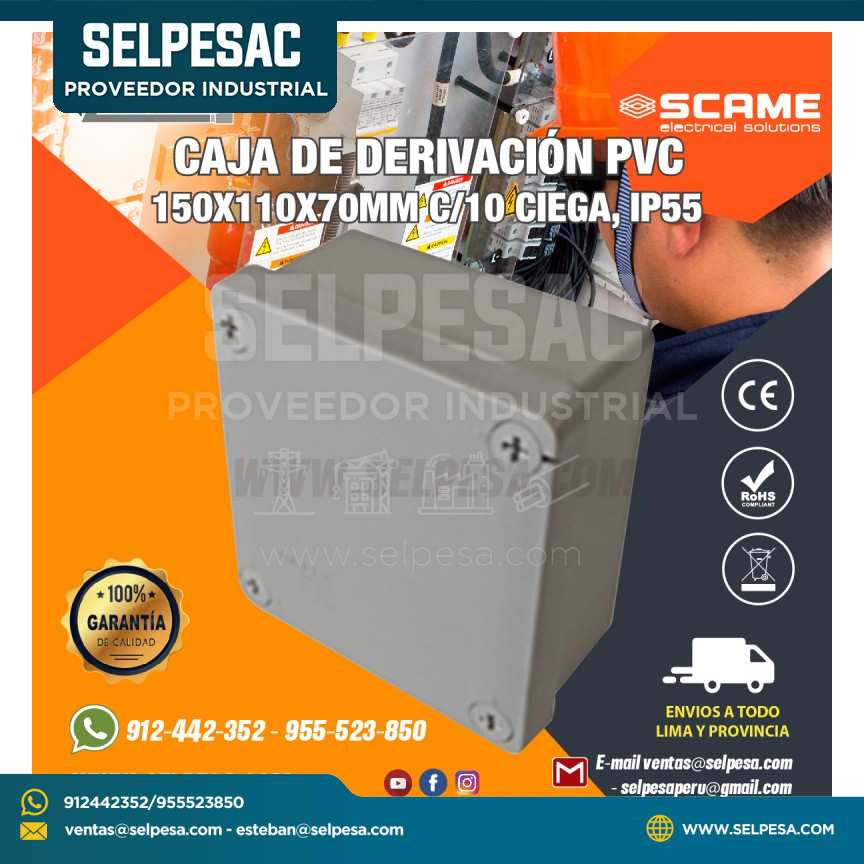 CAJA DE DERIVACIÓN PVC 150X110X70MM C/10 CIEGA - IP55 SCAME