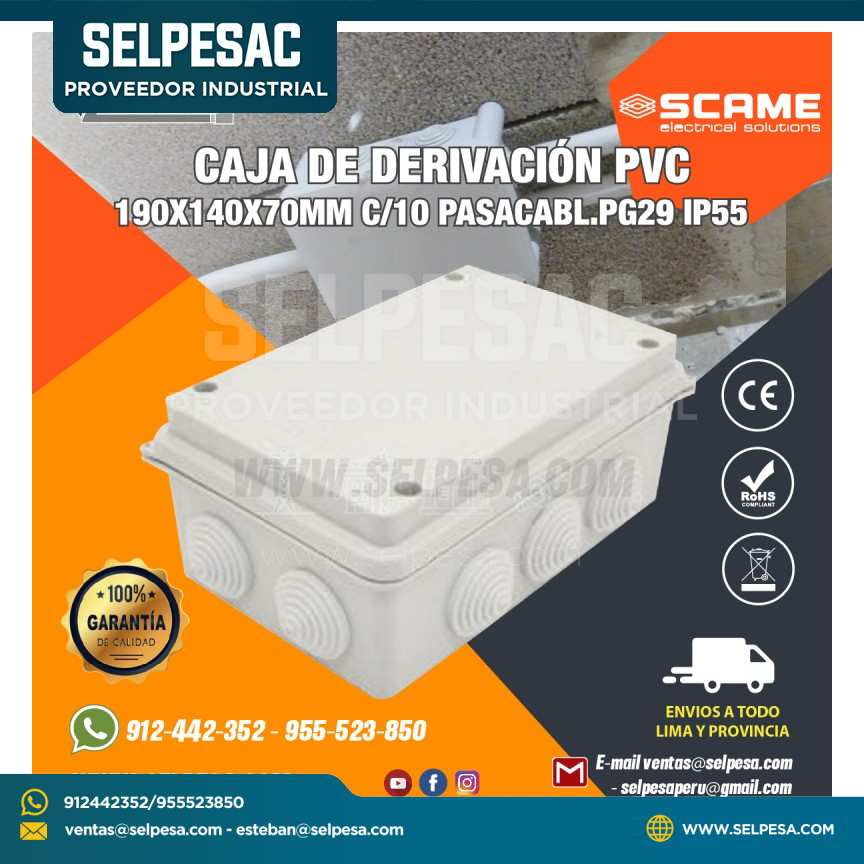 CAJA DE DERIVACIÓN PVC 190X140X70MM C/10 PASACABLE PG29 - IP55