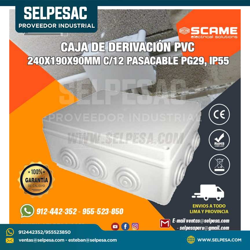 CAJA DE DERIVACIÓN PVC 240X190X90MM C/12 PASACABLE PG29 - IP55
