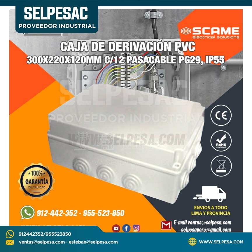 CAJA DE DERIVACIÓN PVC 300X220X120MM C/12 PASACABLE PG29 - IP55