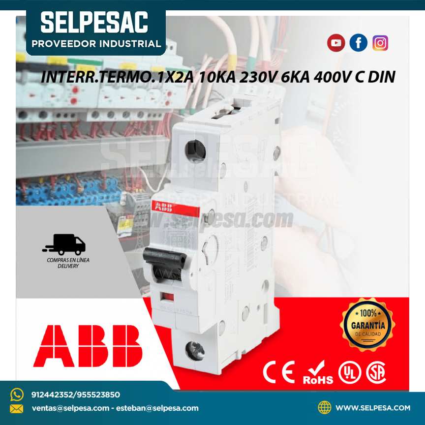 INTERURPTOR TERMOMAGNÉTICO 1X2A10KA 230V 6KA 400V C DIN - ABB