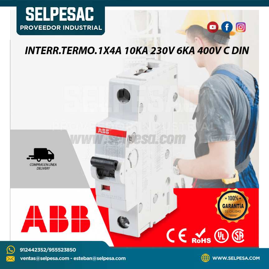 INTERURPTOR TERMOMAGNÉTICO 1X4A 10KA 230V 6KA 400V C DIN - ABB