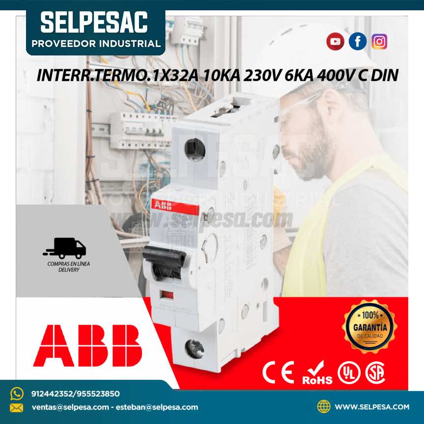 INTERRUPTOR TERMOMAGNÉTICO 1X32A 10KA 230V 6KA 400V C DIN - ABB