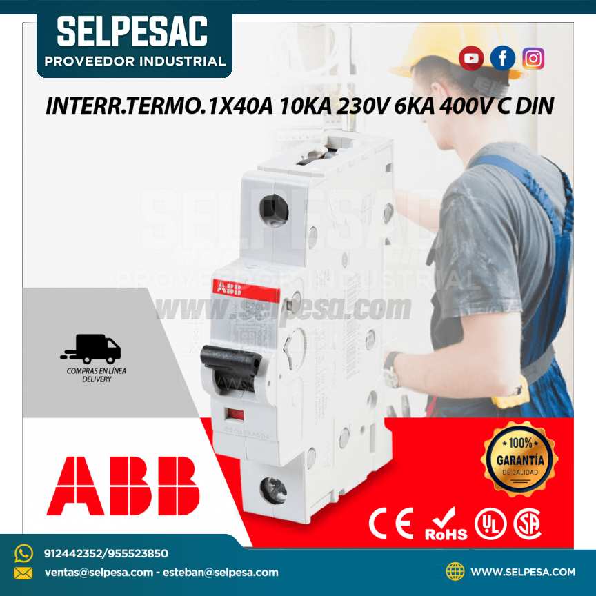 INTERRUPTOR TERMOMAGNÉTICO 1X40A 10KA 230V 6KA 400V C DIN