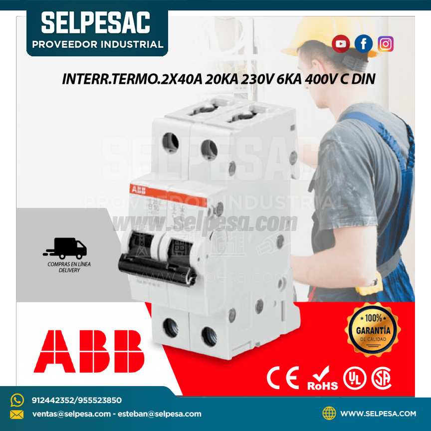 INTERRUPTOR TERMOMAGNÉTICO 2X40A 20KA 230V 6KA 400V C DIN - ABB