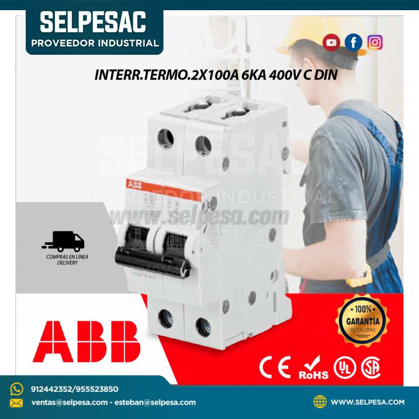 INTERRUPTOR TERMOMAGNÉTICO 2X100A 6KA 400V C DIN - ABB