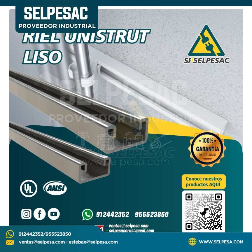 RIEL LISO 42X42 ZINCADO UNISTRUT 3MTS.