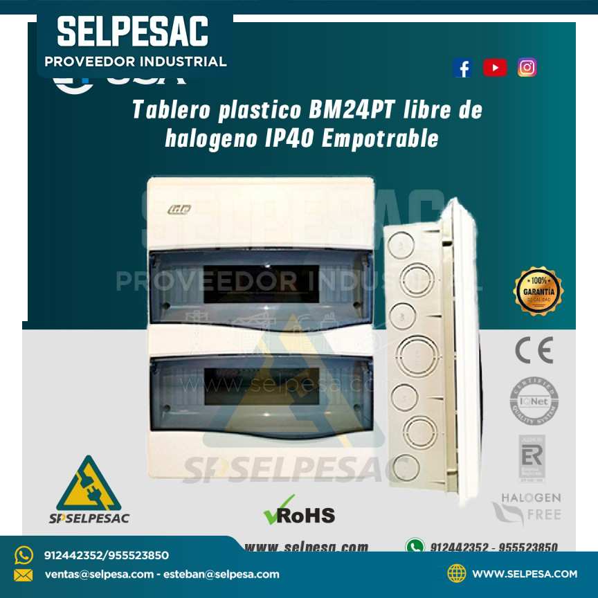 TABLERO PLÁSTICO 8M24PT LIBRE DE HALÓGENO IP40 EMPOTRABLE - LTUSA