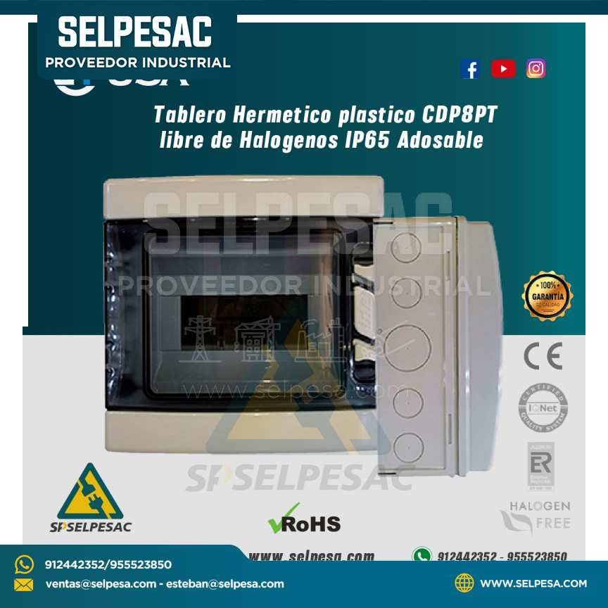 TABLERO HERMÉTICO PLÁSTICO CDP8PT LIBRE DE HALÓGENOS IP65 ADOSABLE