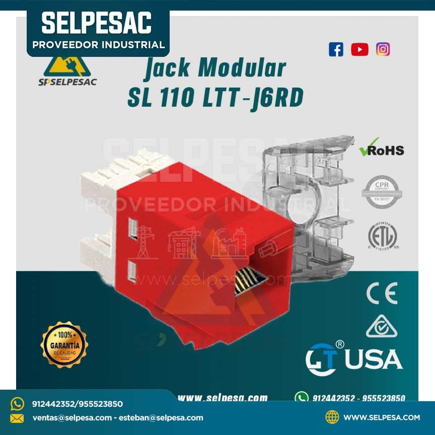 JACK MODULARES SL 110 LTT-J6 ROJO - LTUSA