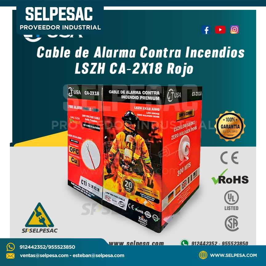 CABLE DE ALARMA CONTRA INCENDIO LSZH CA-2X18 ROJO