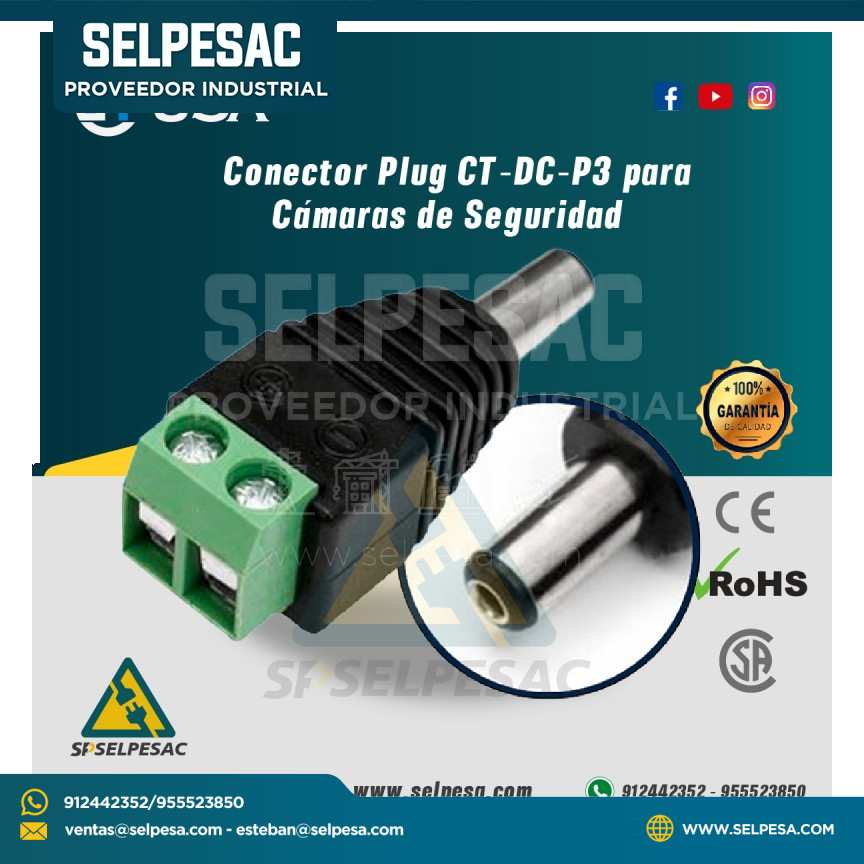 CONECTOR PLUG CT-DC-P3PARA CÁMARAS DE SEGURIDAD LT USA