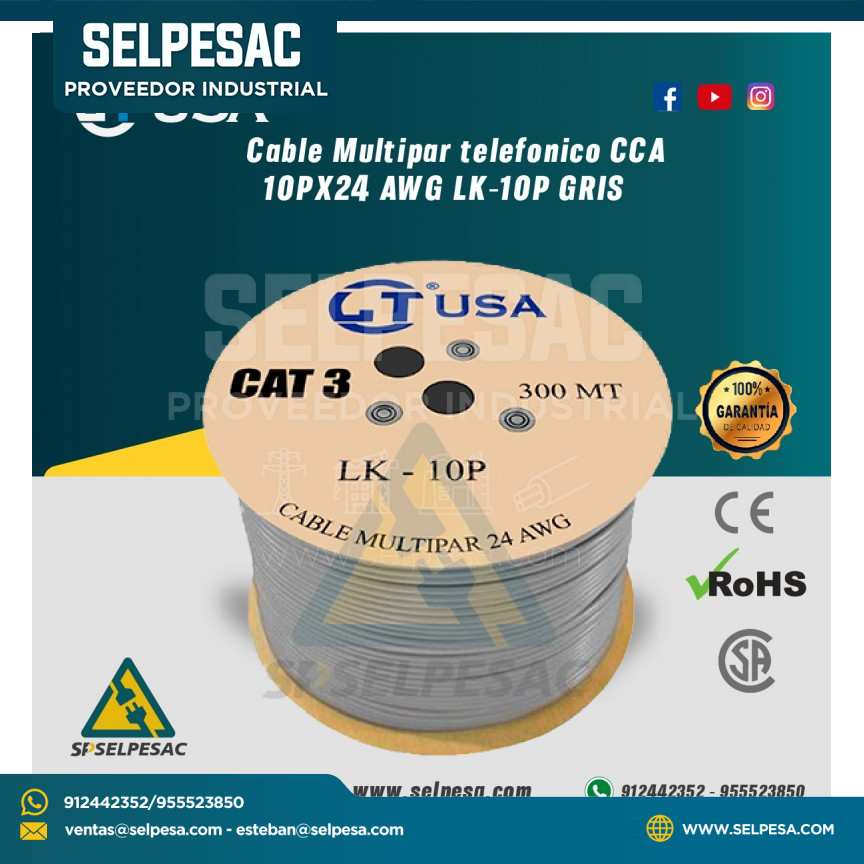 CABLE MULTIPAR TELEFÓNICO CCA 10PX24 AWG LK-10P GRIS