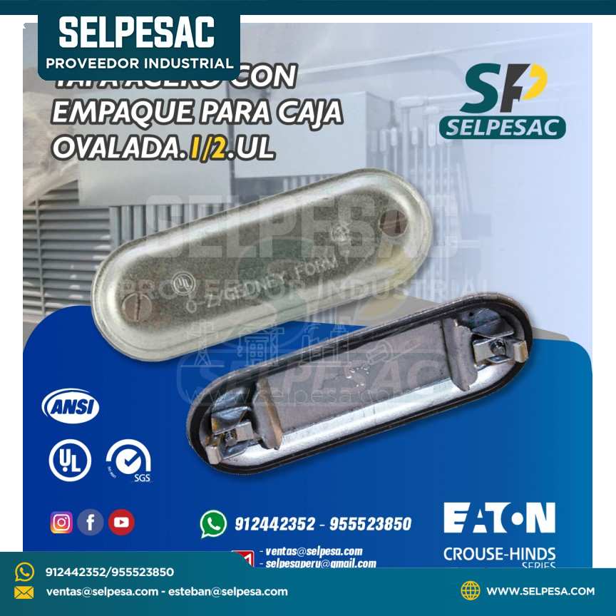 TAPA ACERO CON EMPAQUE PARA CAJA OVALADA 1/2´´UL CROUSE HINDS
