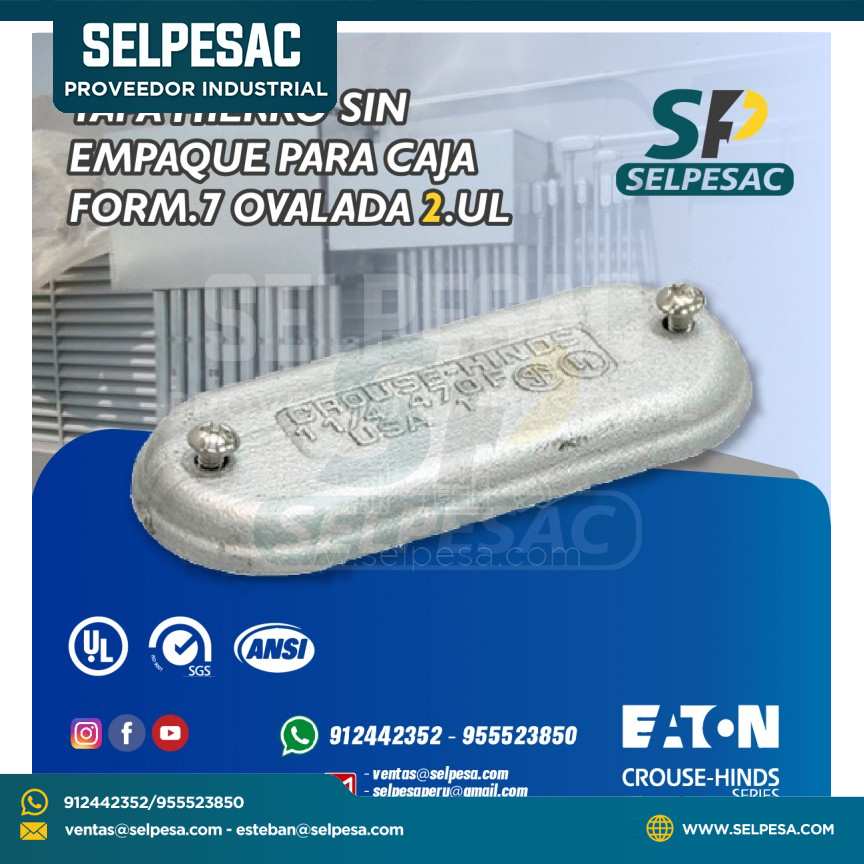 TAPA HIERRO SIN EMPAQUE PARA CAJA FORM.7 OVALADA 2´´ UL CROUSE HINDS