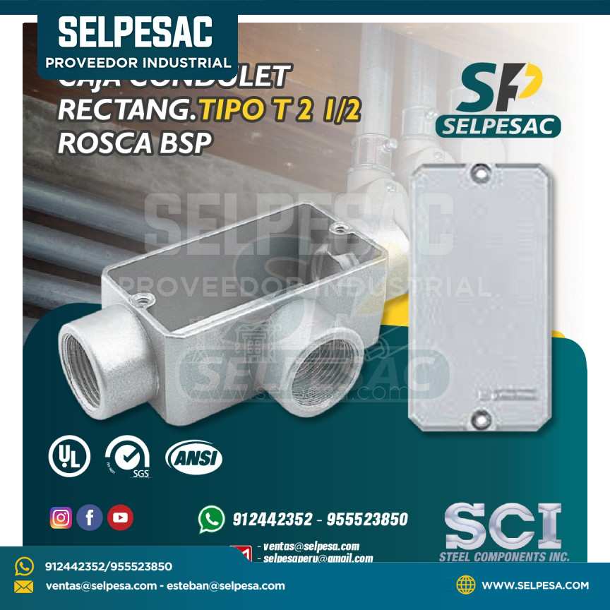 CAJA CONDULET RECTANGULAR TIPO T 2, 1/2´´ ROSCA BSP