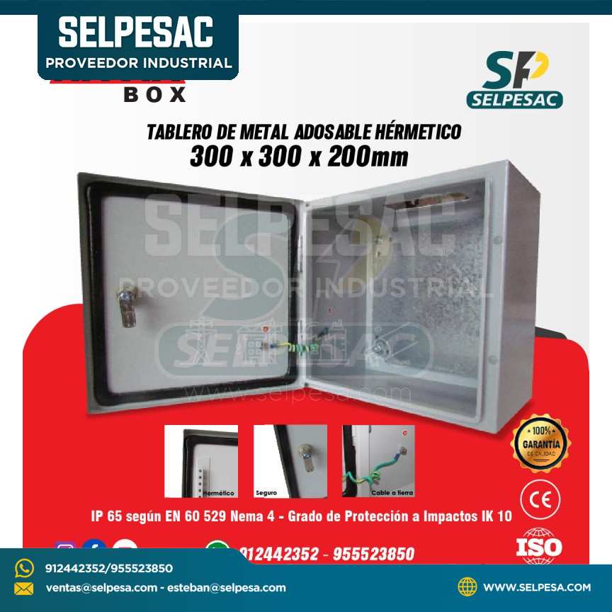 TABLERO DE METAL 300x300x200MM ADOSABLE HERMÉTICO IP65 C/PLACA