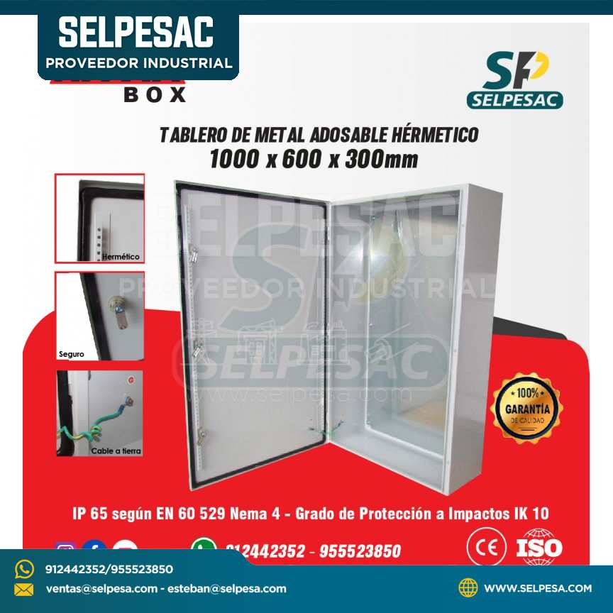 TABLERO DE METAL 1000x600x300MM ADOSABLE HERMETICO IP65 C/PLACA