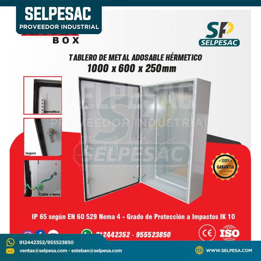 TABLERO DE METAL 1000x600x250MM ADOSABLE HERMETICO IP65 C/PLACA