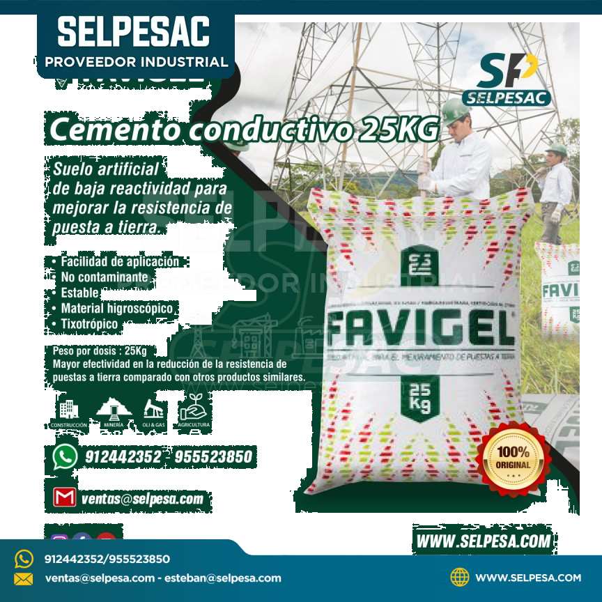 CEMENTO CONDUCTIVO 25KG FAVIGEL- BAJA REACTIVIDAD- PUESTA A TIERRA