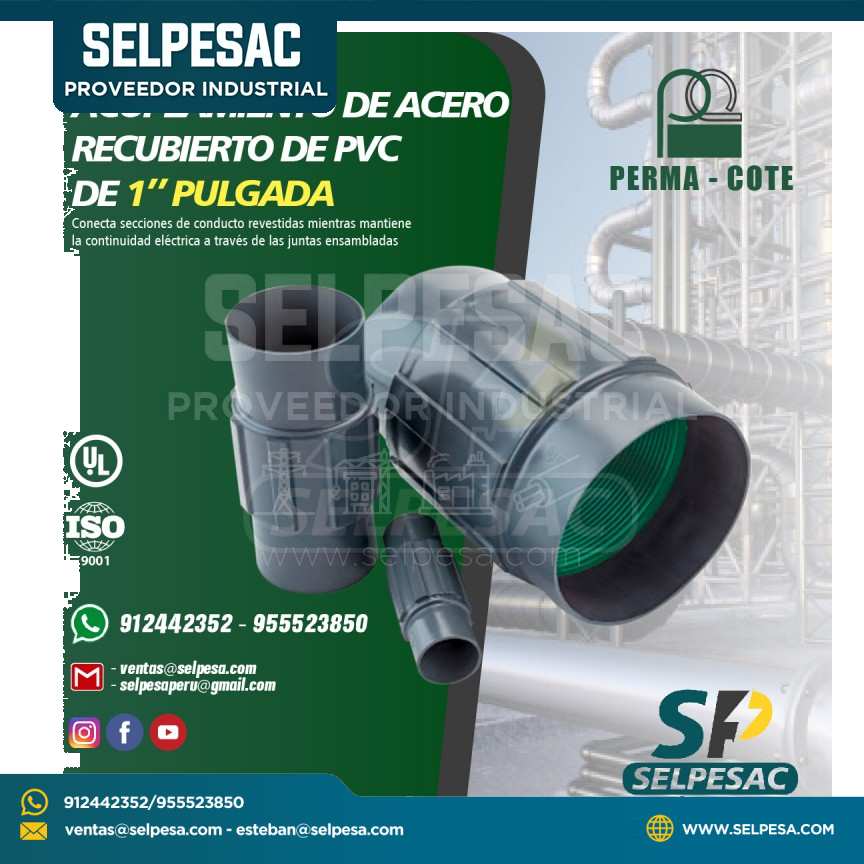 ACOPLAMIENTO DE ACERO RECUBIERTO DE PVC DE 1´´ PULGADA.
