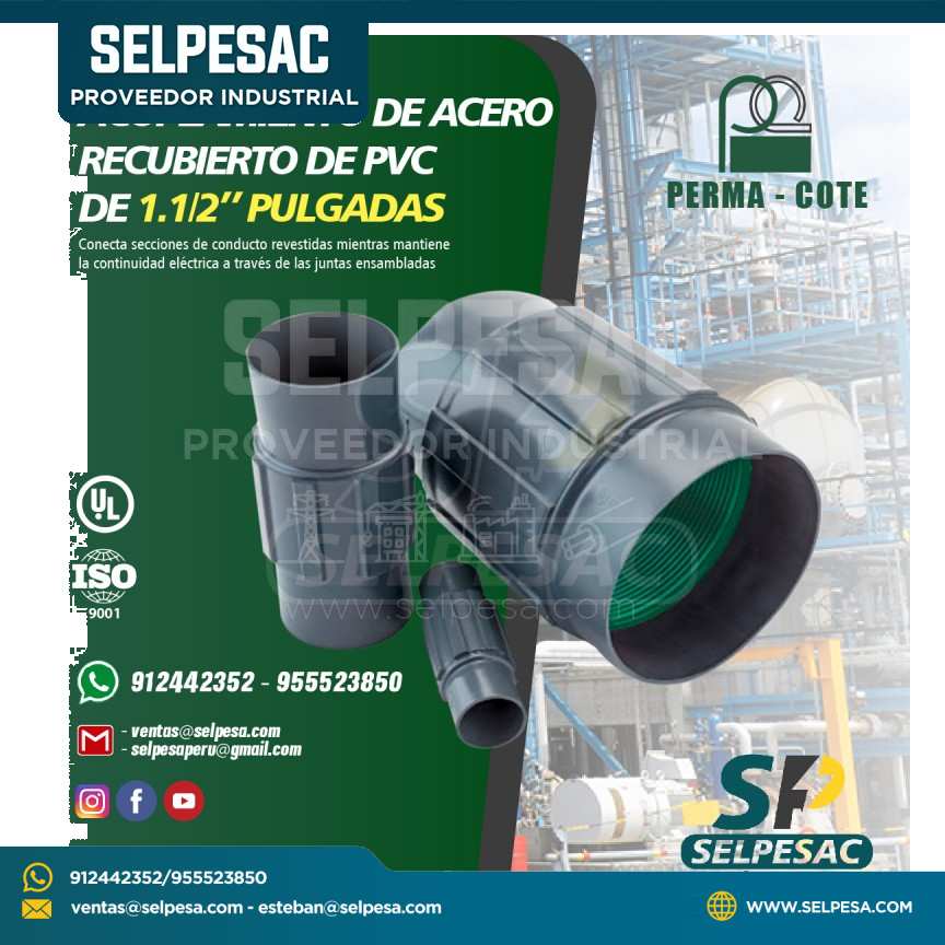 ACOPLAMIENTO DE ACERO RECUBIERTO DE PVC DE 1. 1/2´´ PULG.