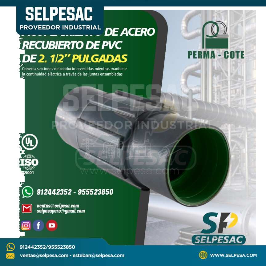 ACOPLAMIENTO DE ACERO RECUBIERTO DE PVC 2. 1/2´´ PULGADAS.