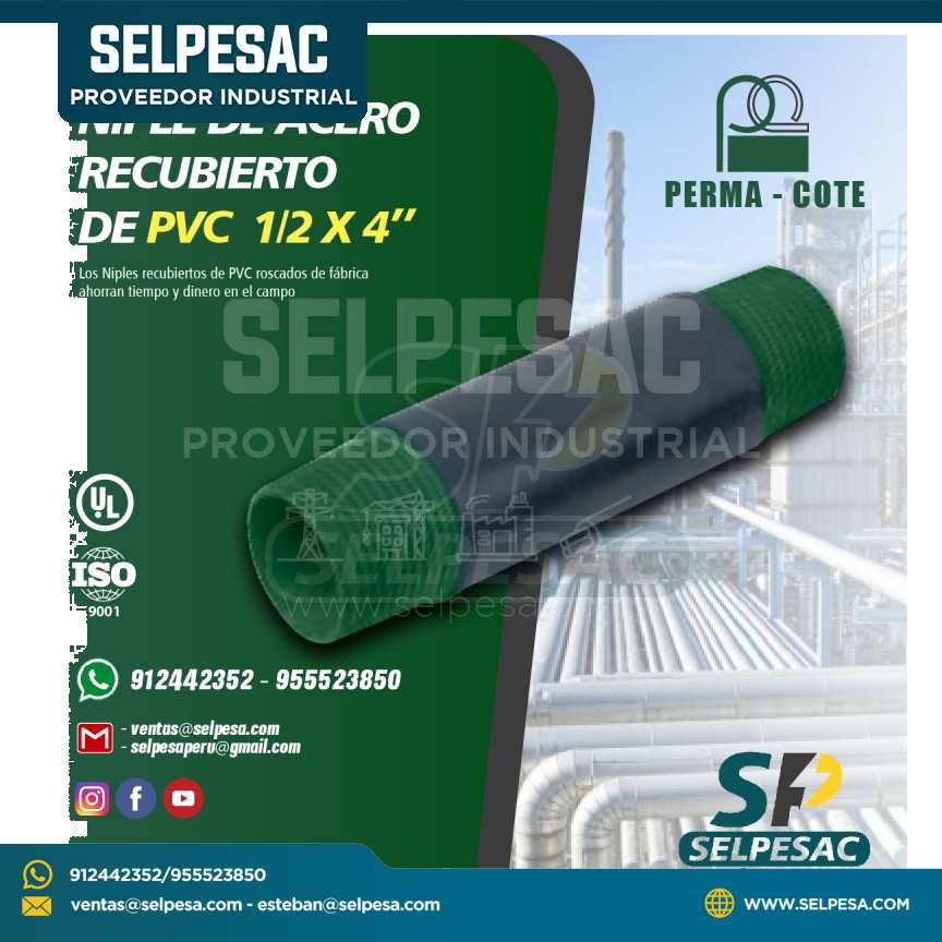 NIPLE DE ACERO RECUBIERTO DE PVC GRIS NOMINAL 1/2 X 4´´ PERMA-COTE
