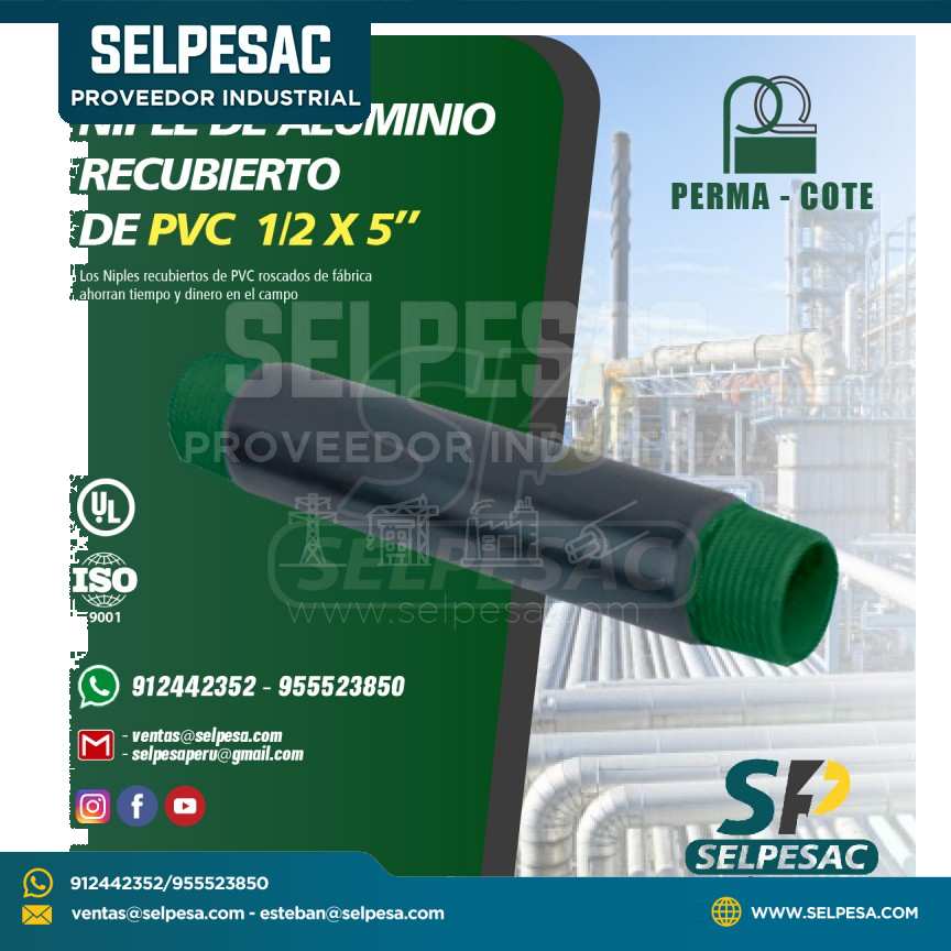 NIPLE DE ALUMINIO RECUBIERTO DE PVC GRIS NOMINAL 1/2 X 5´´ PERMA-COTE