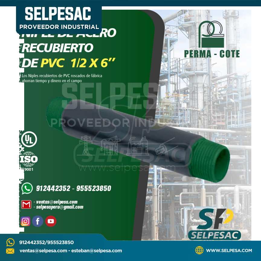 NIPLE DE ACERO RECUBIERTO DE PVC GRIS NOMINAL 1/2 X 6´´ PERMA-COTE