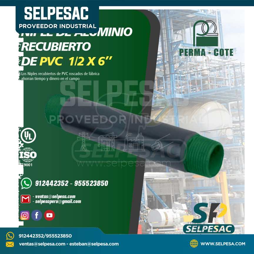 NIPLE DE ALUMINIO RECUBIERTO DE PVC GRIS NOMINAL 1/2 X 6´´ PERMA-COTE
