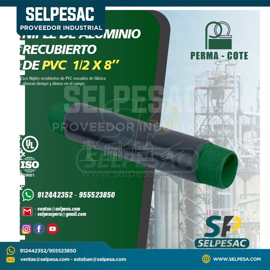 NIPLE DE ALUMINIO RECUBIERTO DE PVC GRIS NOMINAL 1/2 X 8´´ PERMA-COTE