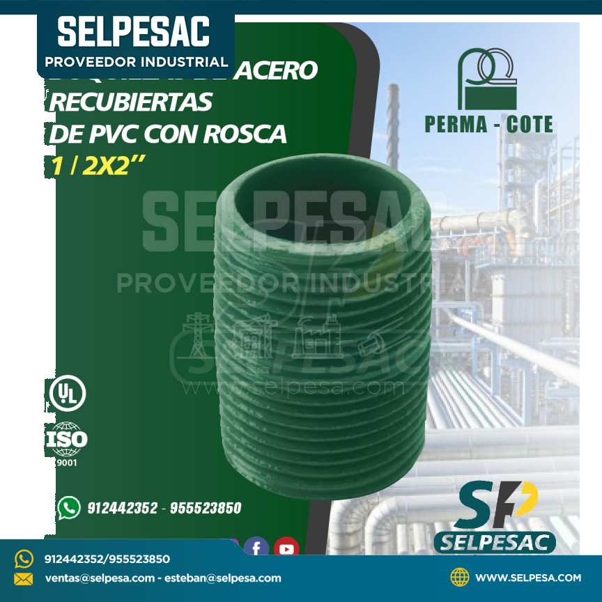 BOQUILLAS DE ACERO RECUBIERTAS CON PVC C/ROSCA 1/2 X 2´´ PERMA-COTE