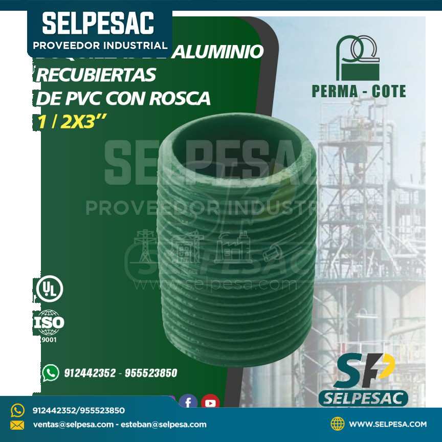 BOQUILLAS DE ALUMINIO RECUBIERTAS CON PVC C/ROSCA 1/2 X2´´ PERMA-COTE