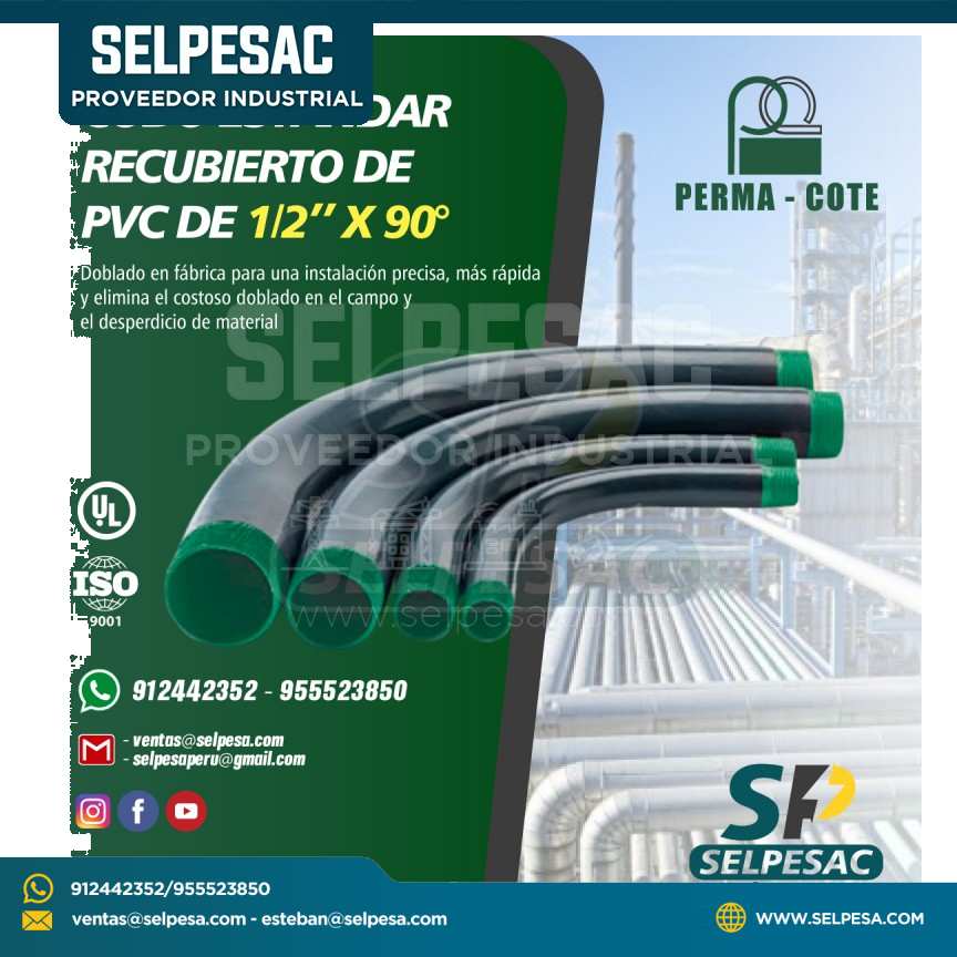 CODO ESTANDAR DE ACERO RECUBIERTO CON PVC DE 1/2´´ X 90° PERMA-COTE