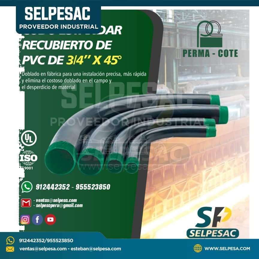 CODO ESTANDAR DE ACERO RECUBIERTO CON PVC DE 3/4´´ X 45° PERMA-COTE