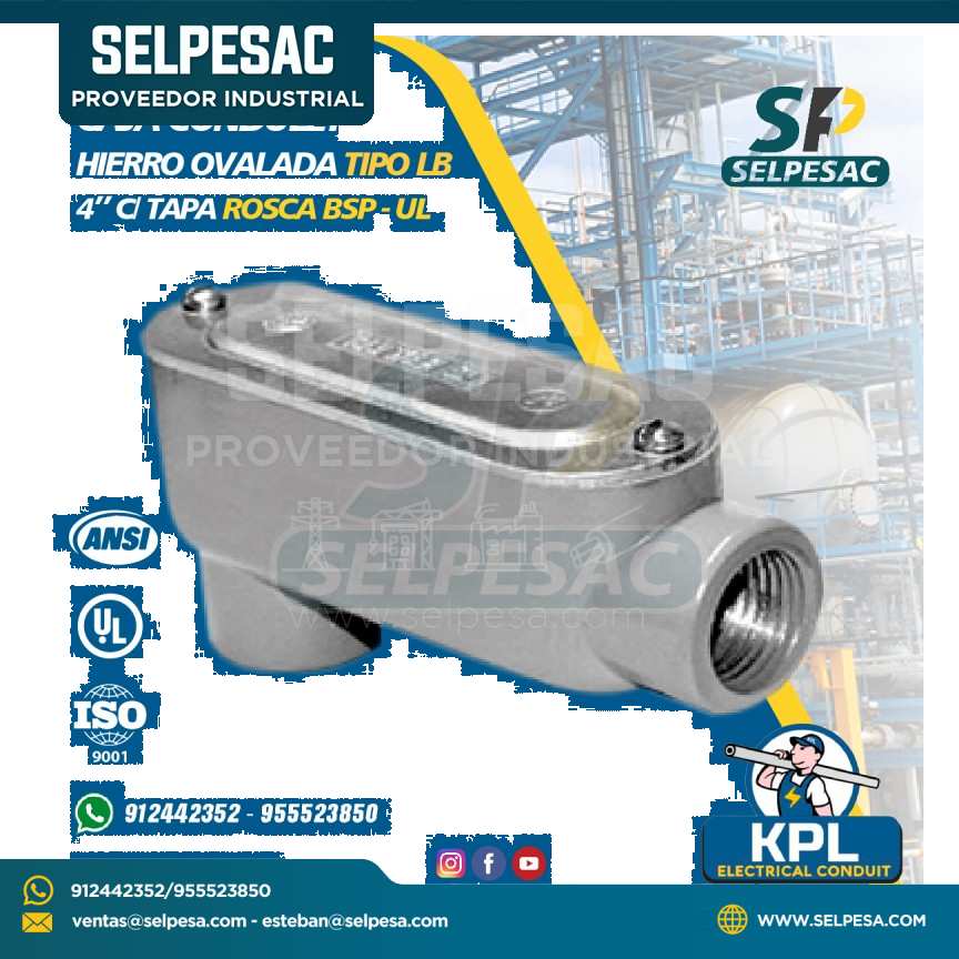 CAJA CONDULET HIERRO OVALADA TIPO LB 4´´ C/TAPA - ROSCA BSP - UL