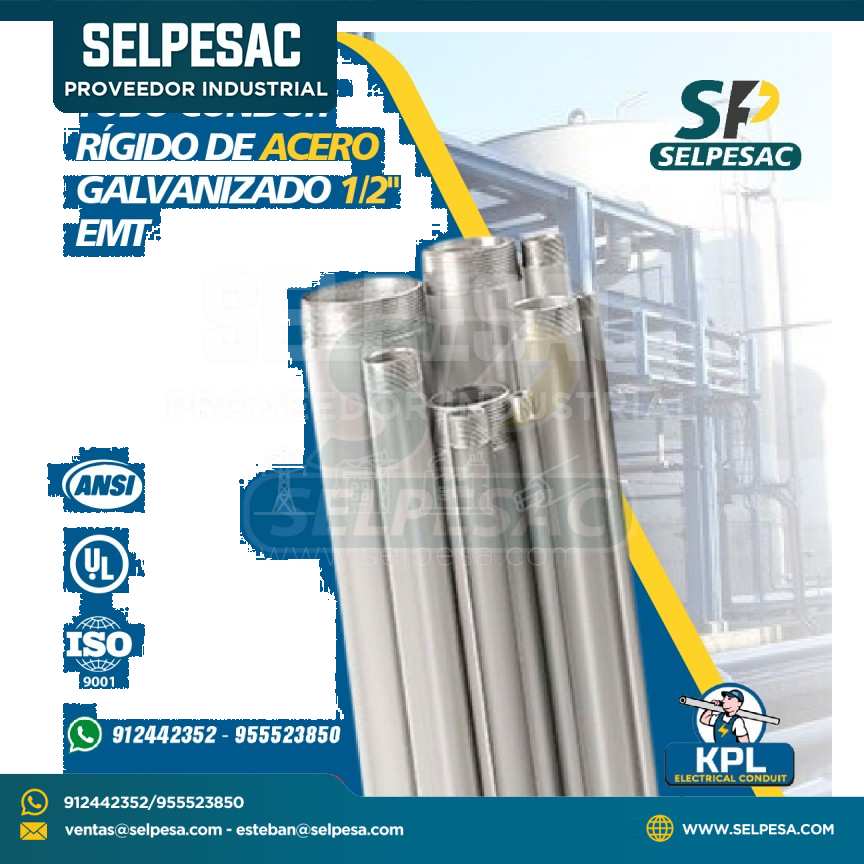 TUBO CONDUIT RIGIDO DE ACERO GALVANIZADO 1/2´´ EMT - UL
